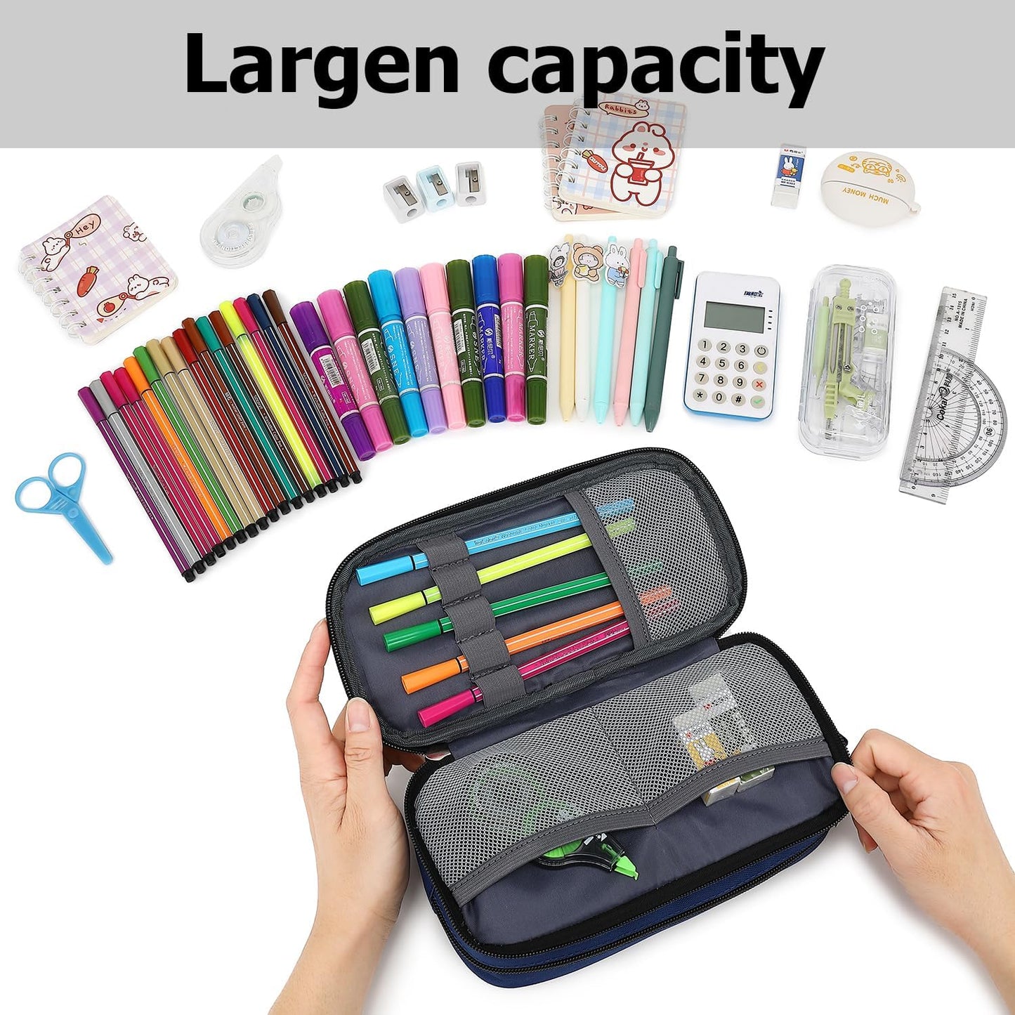 Large Capacity Pencil Case Multi-Slot Pencil Pouch Durable Pencil Box Portable Office Pen Bag with Zipper