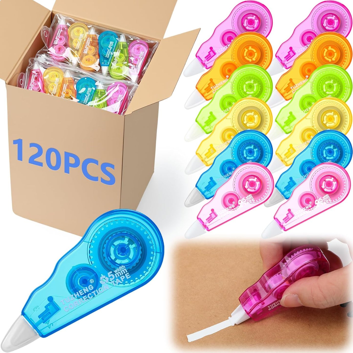 Chivao 120 Pack Mini Correction Tape Bulk Ink Corrector Eraser Tape Set 13.12 ft Cute Aesthetic Colorful Instant Correction Applicator for Office School Student Stationery Supplies, 0.2 x 158 Inch