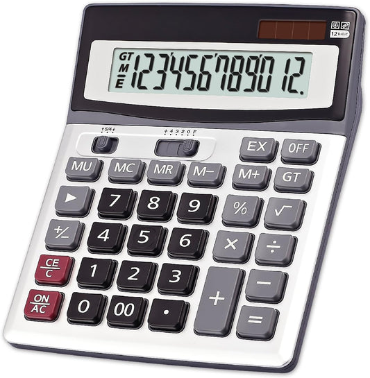 OFFIDIX Large Key Dual Power Electronic Calculator, Portable 12 Digit Large LCD Display Desk Calculator for Daily and Basic Office