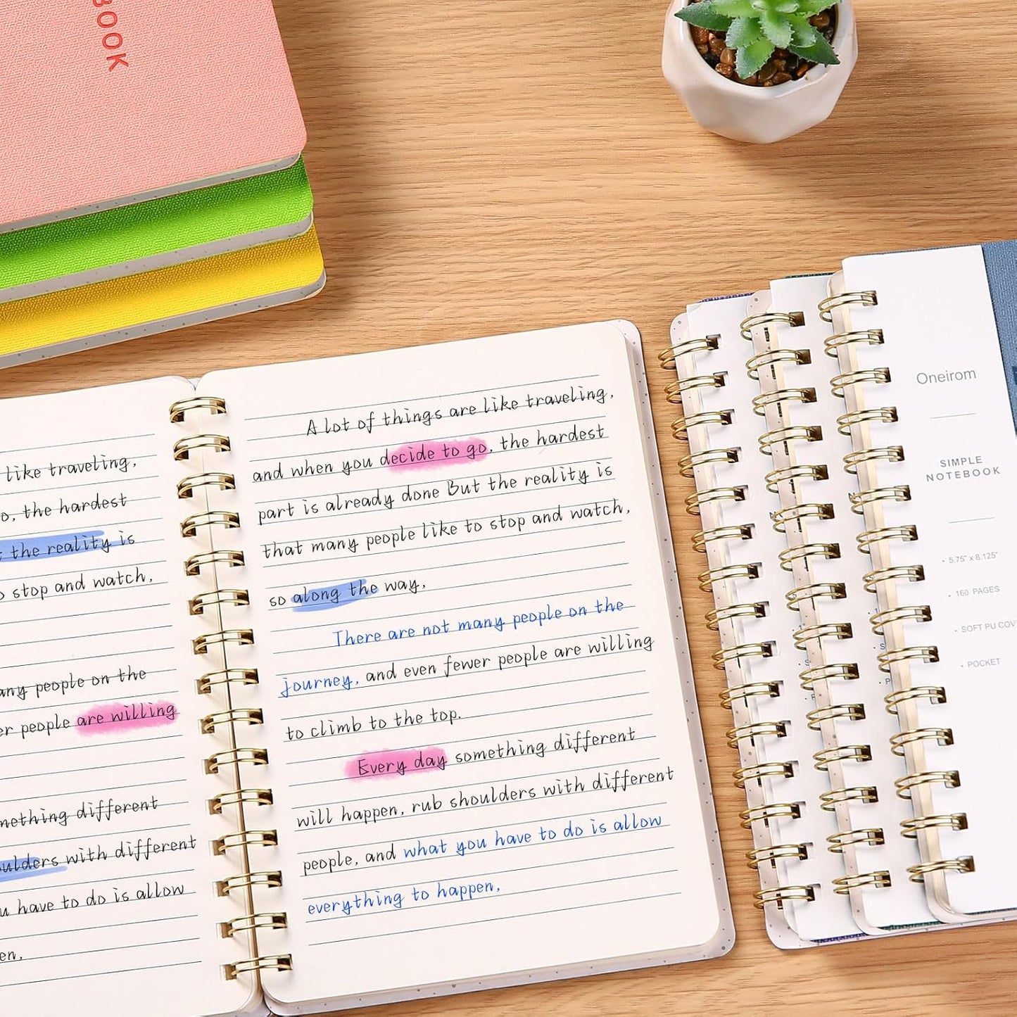 Spiral Notebook, Pink Notebook-6.1x8.2 Inch College Ruled Journal with Inner Pockets and 160 Pages, PU Leather Cover Business Journal, Twin-Wire Binding Notebook Perfect for Office & Home