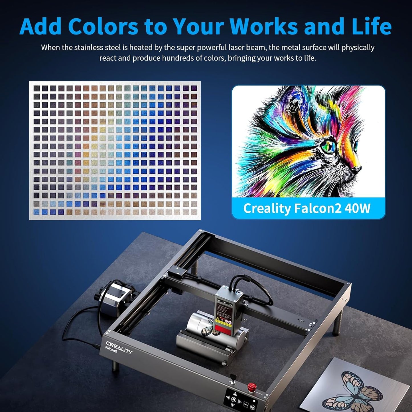 Creality Laser Engraver, Falcon2 40W Output Laser Cutter with Air Assist, 25000mm/min Speed & High Accuracy Laser Engraving Machine for Wood and Metal, Acrylic, Leather