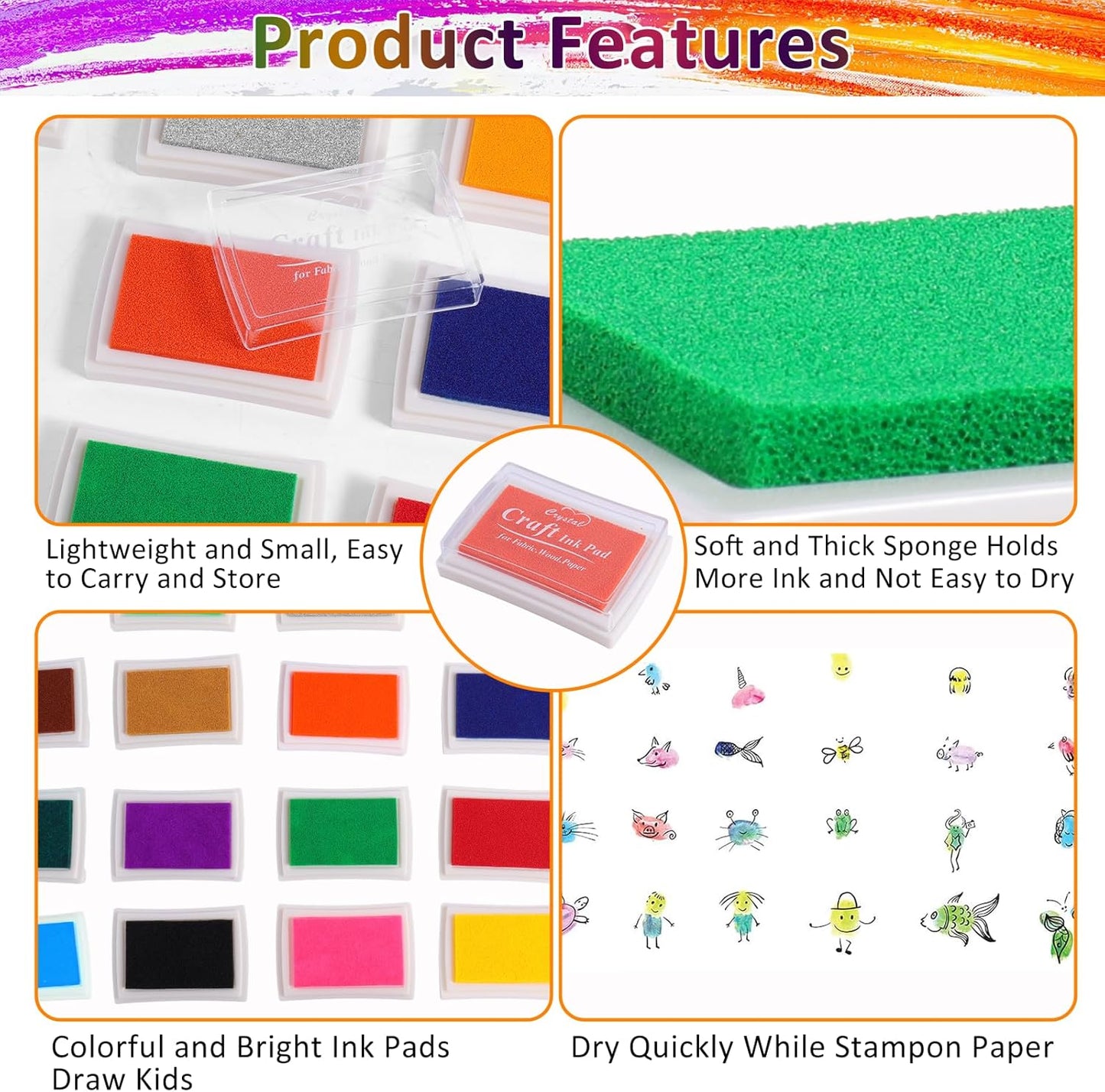 15Pcs Colors Ink Pads for Stamping Washable Fingerprint Ink Pad for Crafting Card DIY Making Scrapbooks Wood Fabric