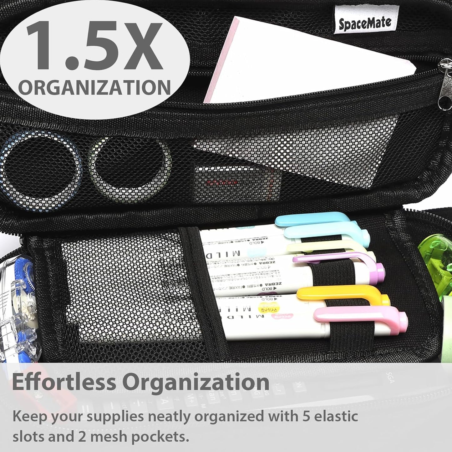 Pencil Case Pouch Box Bag School Supplies Girls Boys Kids, Cute Preppy Stuff Large Big Capacity Aesthetic Pen Organizer, Back to College Stationary, Coal Black, Heavy Duty Canvas, 1800ml