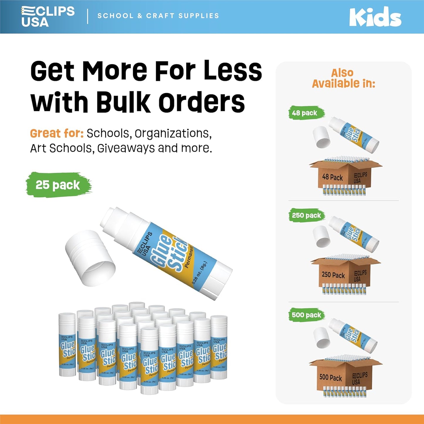 Glue Sticks Bulk (25 Pack), Glue Sticks for Kids Or Adults, Washable Glue Sticks, Glue Sticks Bulk Classroom, Craft Glue, School Supplies, .28 oz, 8 Grams (25 Pack)