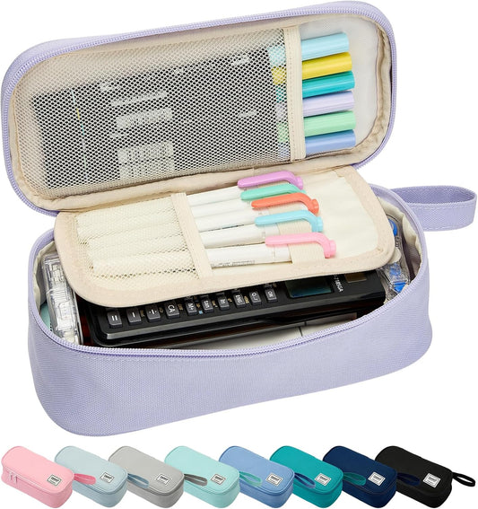 Pencil Case Pouch Box Bag School Supplies Girls Boys Kids, Cute Preppy Stuff Large Big Capacity Aesthetic Pen Organizer, Back to College Stationary, Light Purple, Standard Stlye, 1800ml