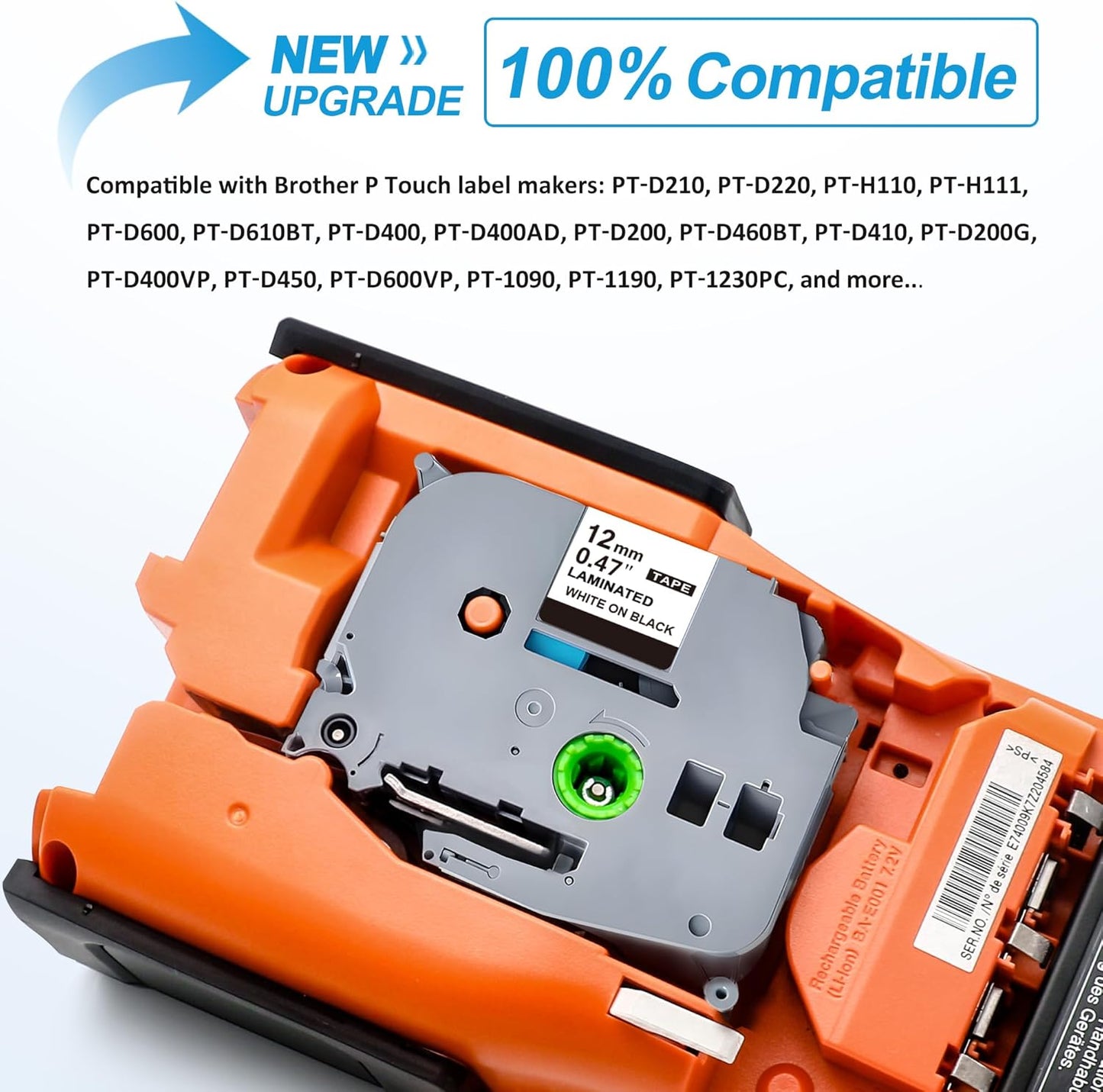 RAEMALL Replacement for Brother TZe-335 TZ-335 Laminated P Touch Label Tape 12mm 0.47 Inch White on Black Label Maker Tape for Brother PT-D210 H110 D220 D410, 5 Pack