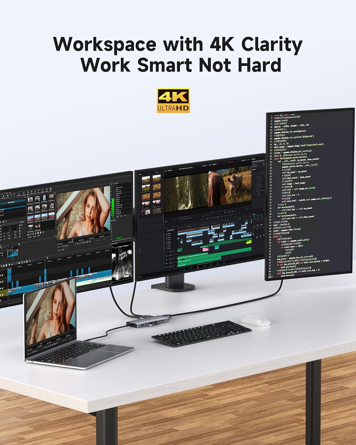 USB C Docking Station 3 Monitors 4K@60Hz, 14-in-1 Laptop Docking Station with 2 HDMI 4K@60Hz, DP 8K@30Hz/ 4K@144Hz, 3 USB 3.0, 2 USB 2.0, RJ45, Audio, PD 100W, USB-C HUB for Windows Laptop Accessories