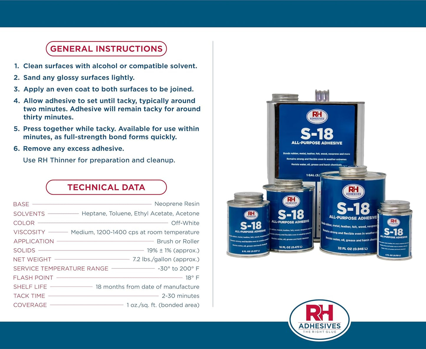 S-18 All-Purpose Adhesive, 16 oz. can - RH Adhesives
