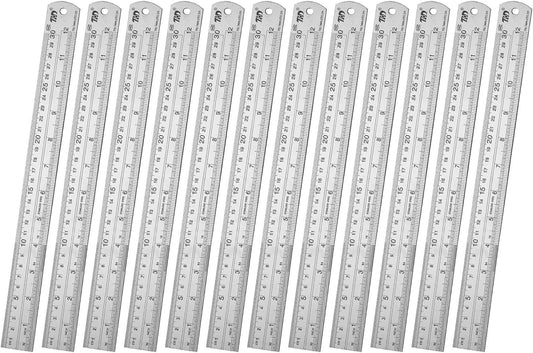 ZZTX Ruler Metal Straight Edge Stainless Steel Ruler 12 Inch Ruler Set Rulers Bulk 12 Pack