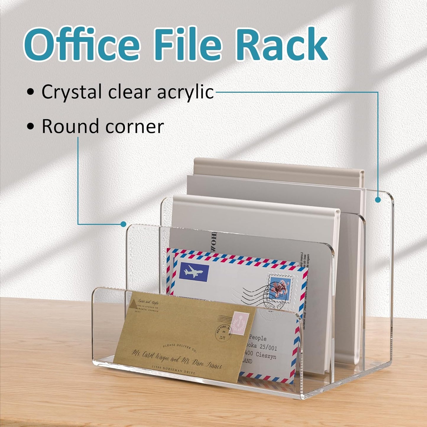 Acrylic File Holder 3 Compartment, Clear Desk File Organizer, Office Magazine File Folder Organizer Desktop for Calculate, Books