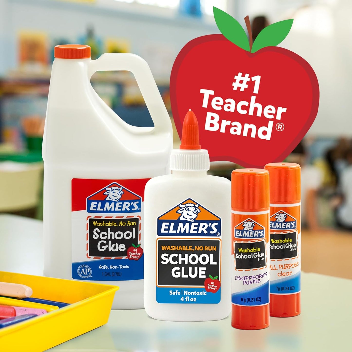 Elmer's Disappearing Purple School Glue Sticks, Washable, 6 Grams, 12 Count - Back to School, Teacher Supplies