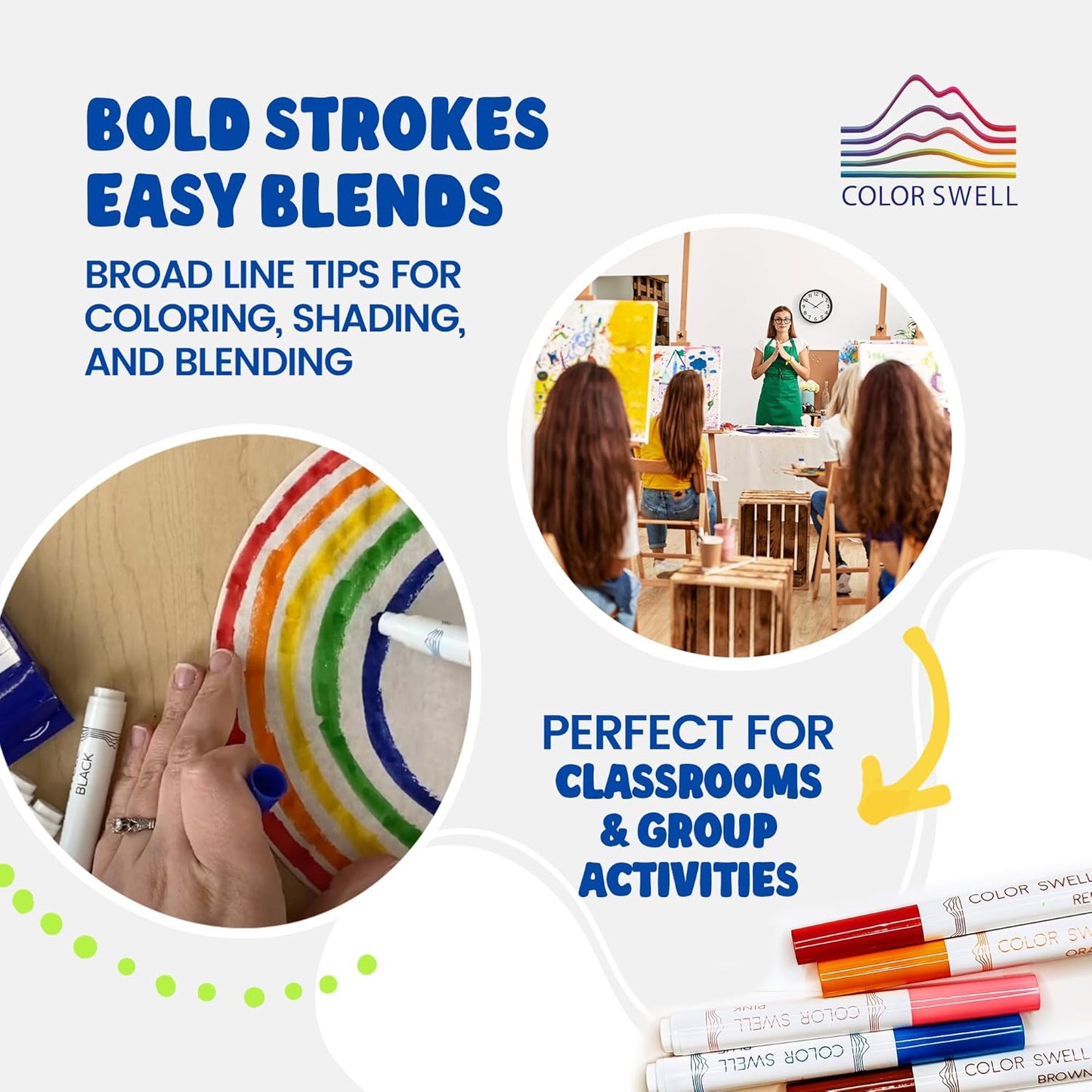 Color Swell 8-Pack Broad Line Markers – Washable, Non-Toxic, Ideal for Kids, Students, Adults, and Classroom Activities