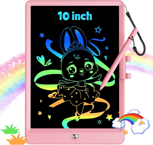 KOKODI 10 Inch LCD Writing Tablet with Anti-Lost Stylus, Erasable Doodle Board Colorful Toddler Drawing Pad, Car Travel School Games Toys for 3 4 5 6 7 8 Kids, Birthday Gift for Girls Boys Pink