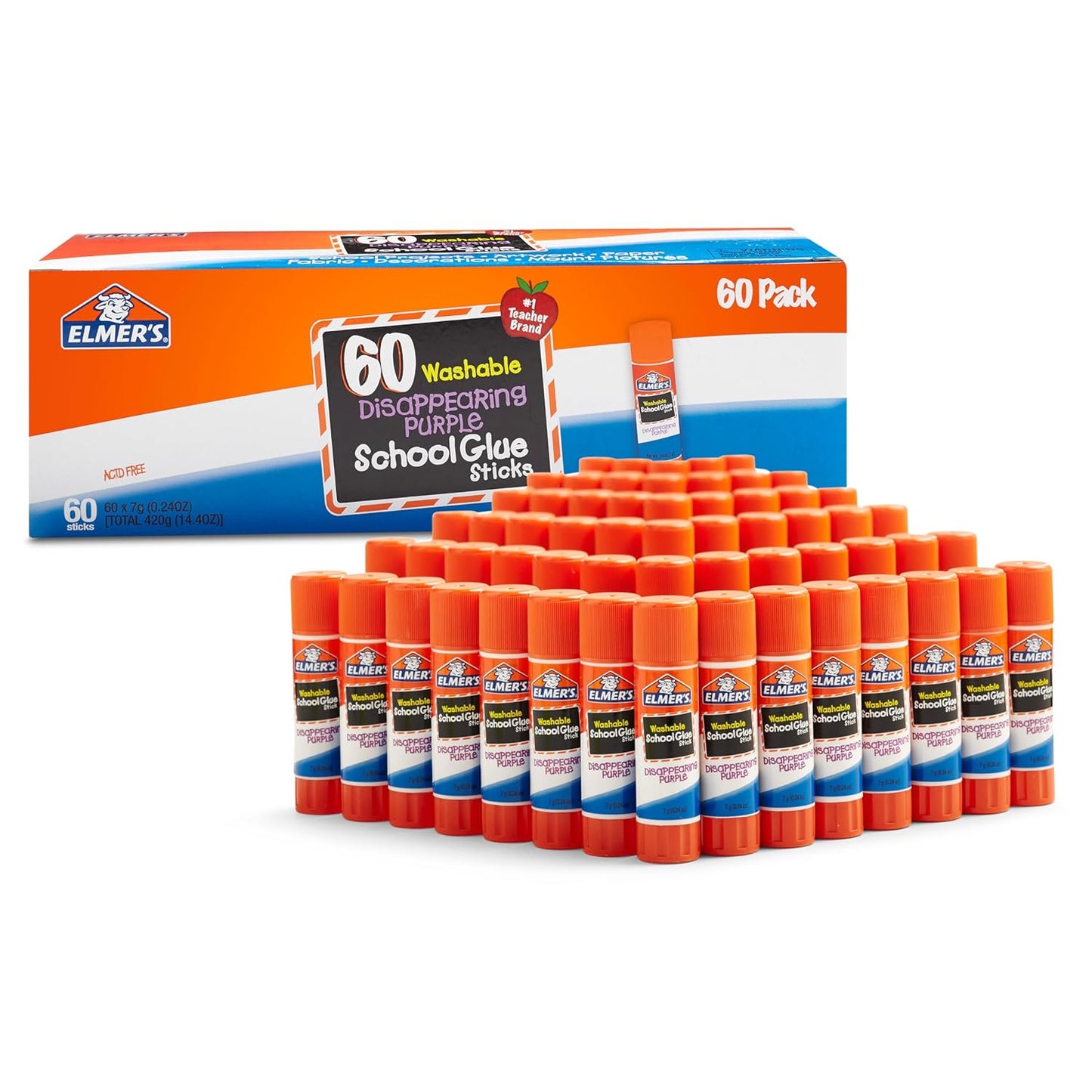 Elmer's Disappearing Purple School Glue Sticks Washable 7 Grams 60 Count