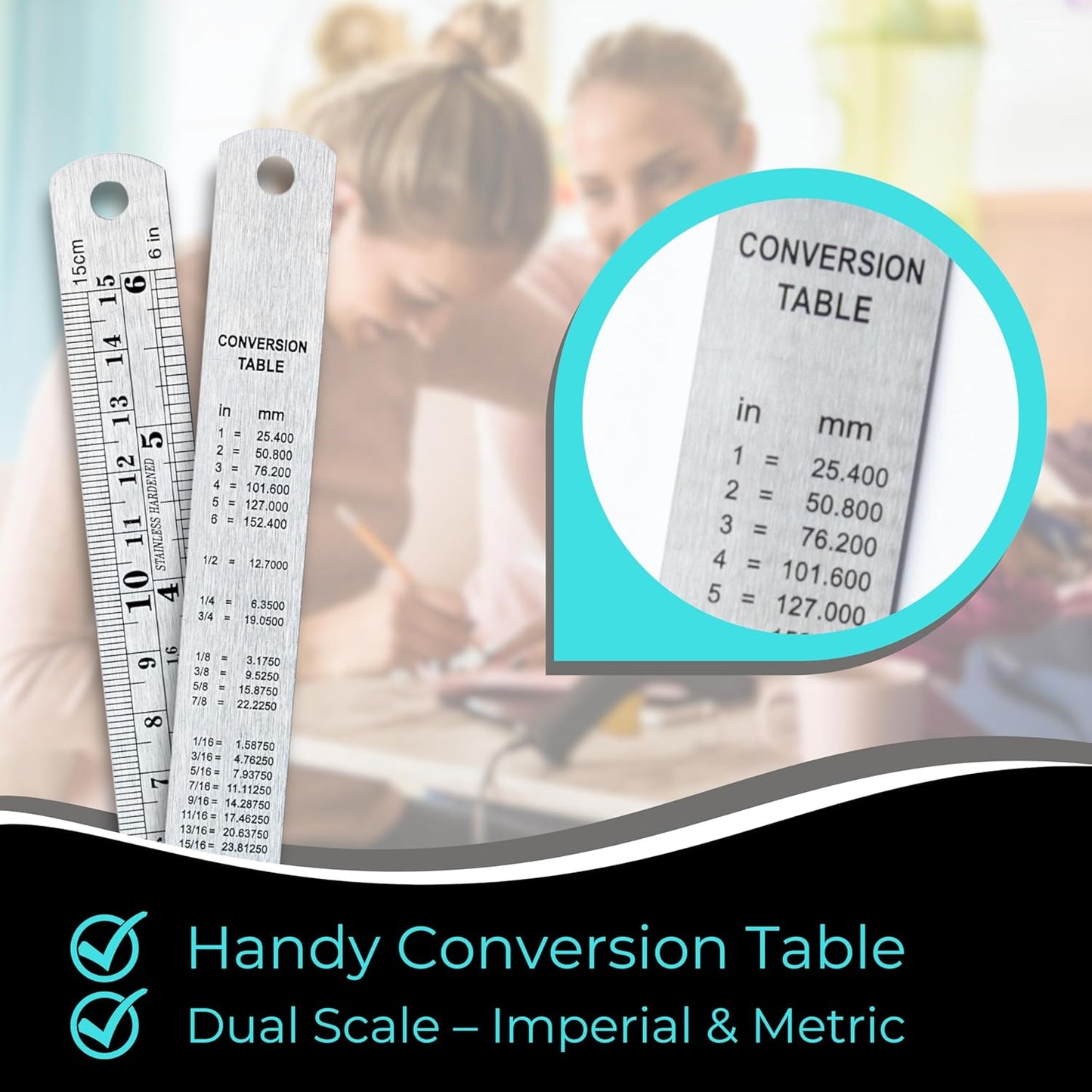 6 Inch Metal Ruler Bulk Set - 10-Pack of Compact 6 Inch / 15cm Stainless Steel Rulers - Precise Edge-Starting Imperial & Metric Measurements - Essential for Classrooms, Workshops, and Offices