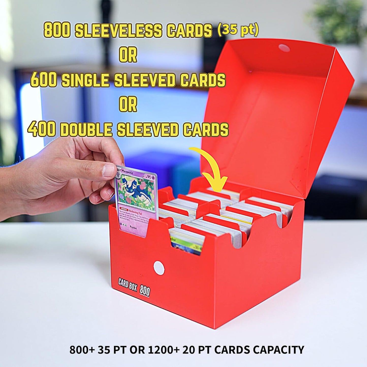 Trading Card Storage Box 800 - Black | Card Box 800+ holds standard 35pt cards | 4-in-1 Compartments| Strong Double Wall Design | 8 dividers | Sports & Baseball Card Deck Boxes - Black