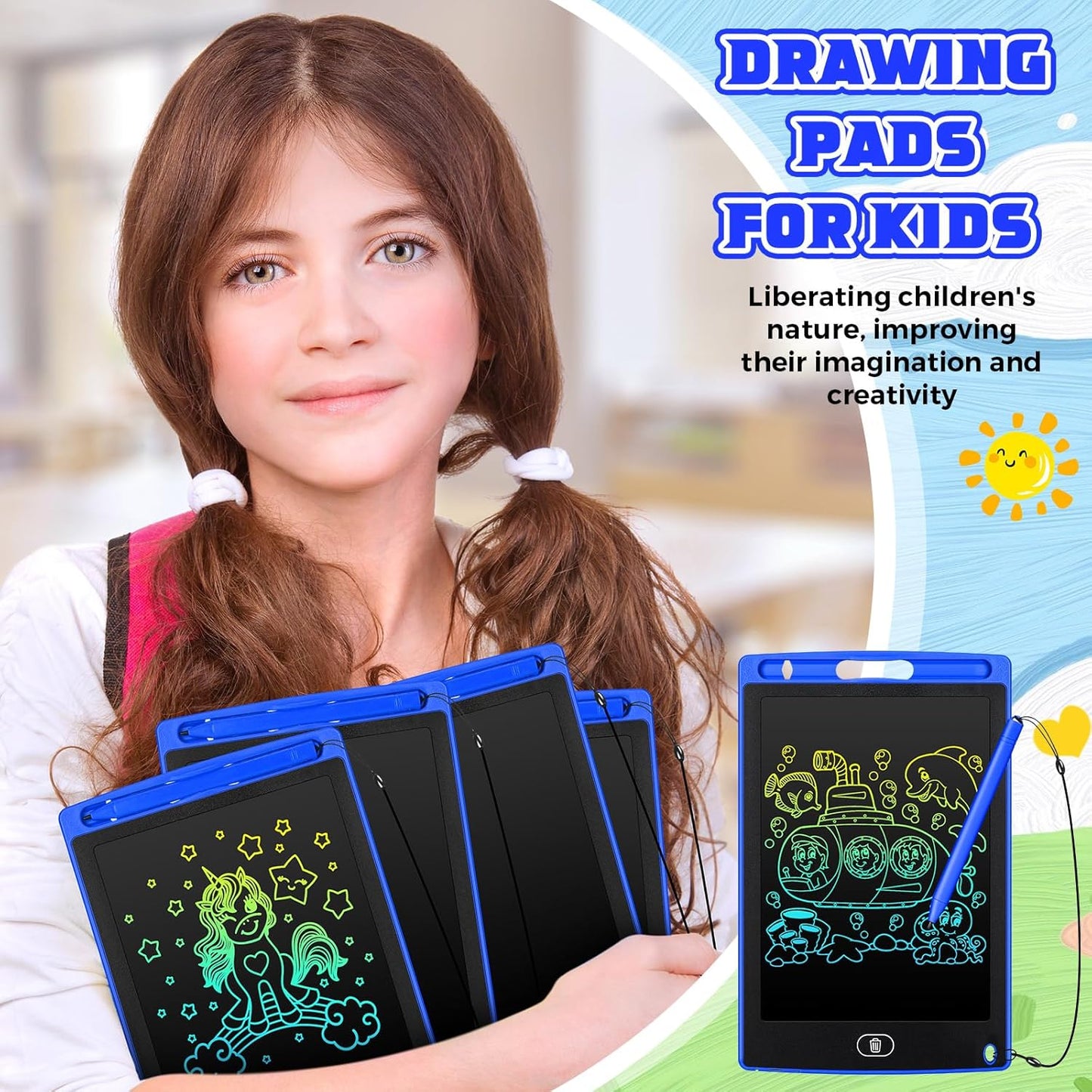 Zonon 4 Pcs LCD Writing Tablet 8.5 Inch Doodle Board Tablet Drawing Gifts LCD Writing Board Electronic Erasable Reusable Colorful Screen Pad(Blue)