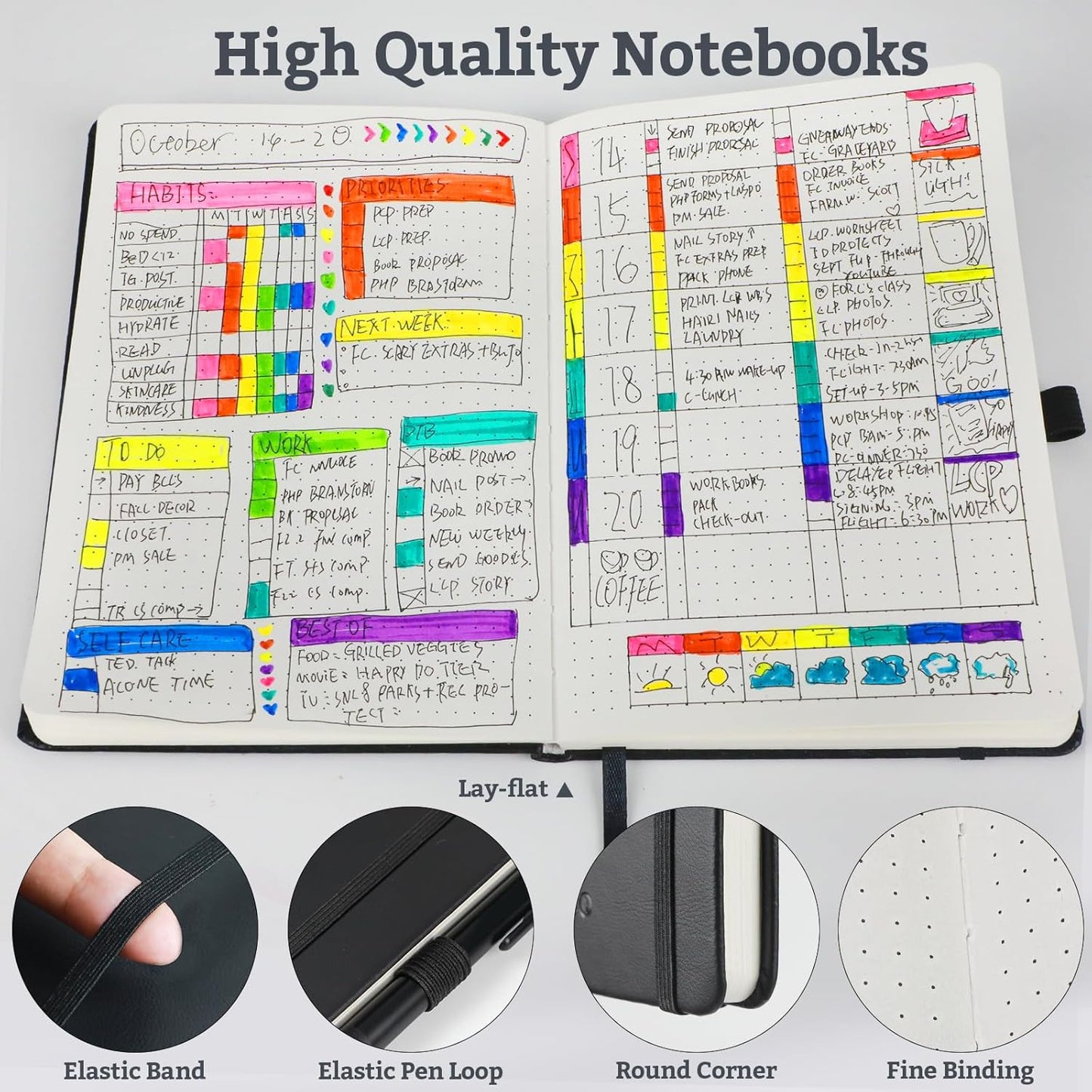 Bullet Dotted Hardcover Journal Notebook, A5 140 Pages 120Gsm Thick Paper for School,Note Taking,Work,Diary，5.7''*8.3'',Light Green