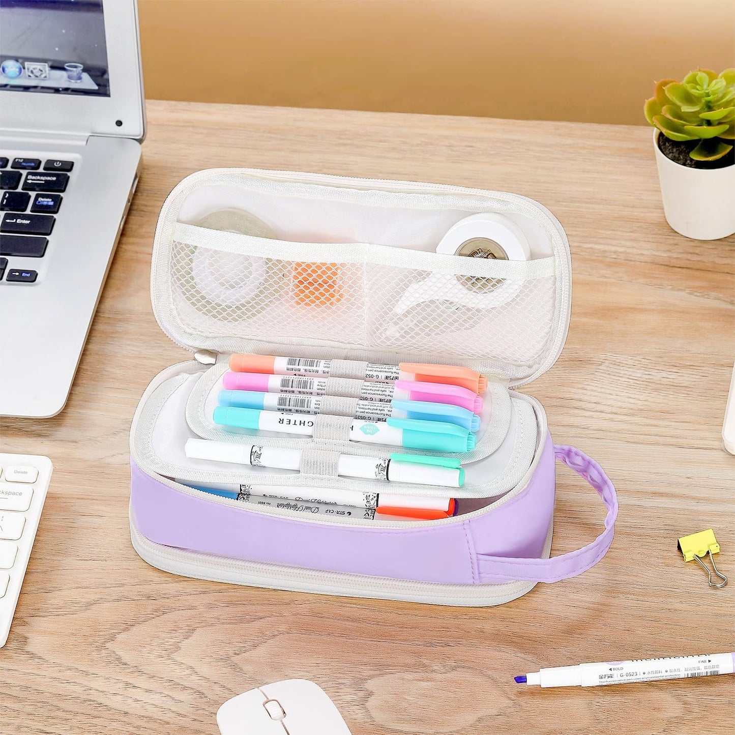 Pencil Case Large Zipper Pencil Pouch for Girls Kids Teens Adults Aesthetic Pencil Bag Stationery Organizer Pen Pencil Case with Handle for School Purple