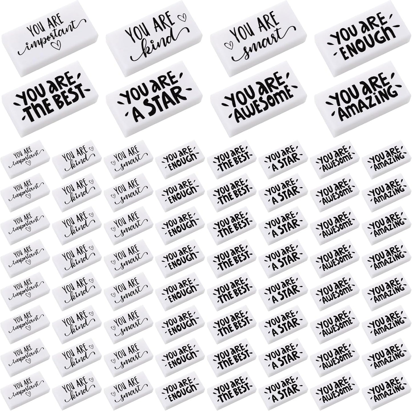 PerKoop 200 Pcs Back to School Inspirational Small Pencil Erasers Bulk for Kids, White Cute Fun Motivational Erasers Gifts for Teachers Students Classroom Reward First Day of School Supplies