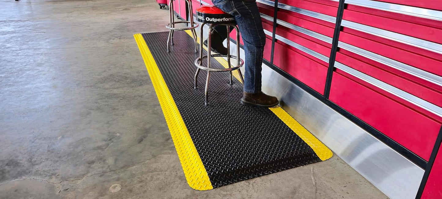 Rhino Mats, American Classic Diamond Anti-Fatigue Mats, Industrial Ergonomic Comfort Standing Mat for Work, Home, Garage, Office, Kitchen or Anywhere (Black/Yellow 1" Thick, 3 FT. x 11 FT.)