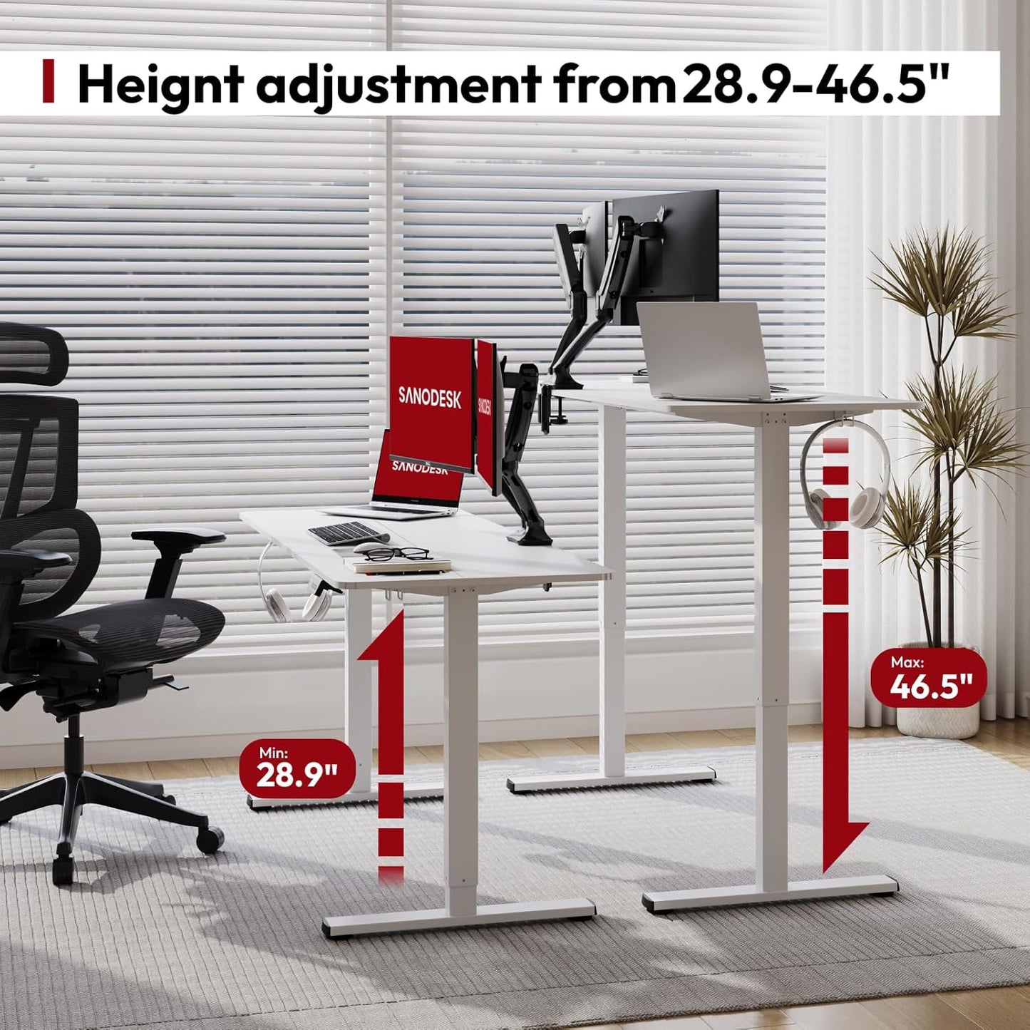 SANODESK Electric Standing Desk 40x24 Inch Height Adjustable Stand Up Desk Home Office Computer Workstation Sit Stand Home Office Desk with Splice Board (White Frame + White Top)