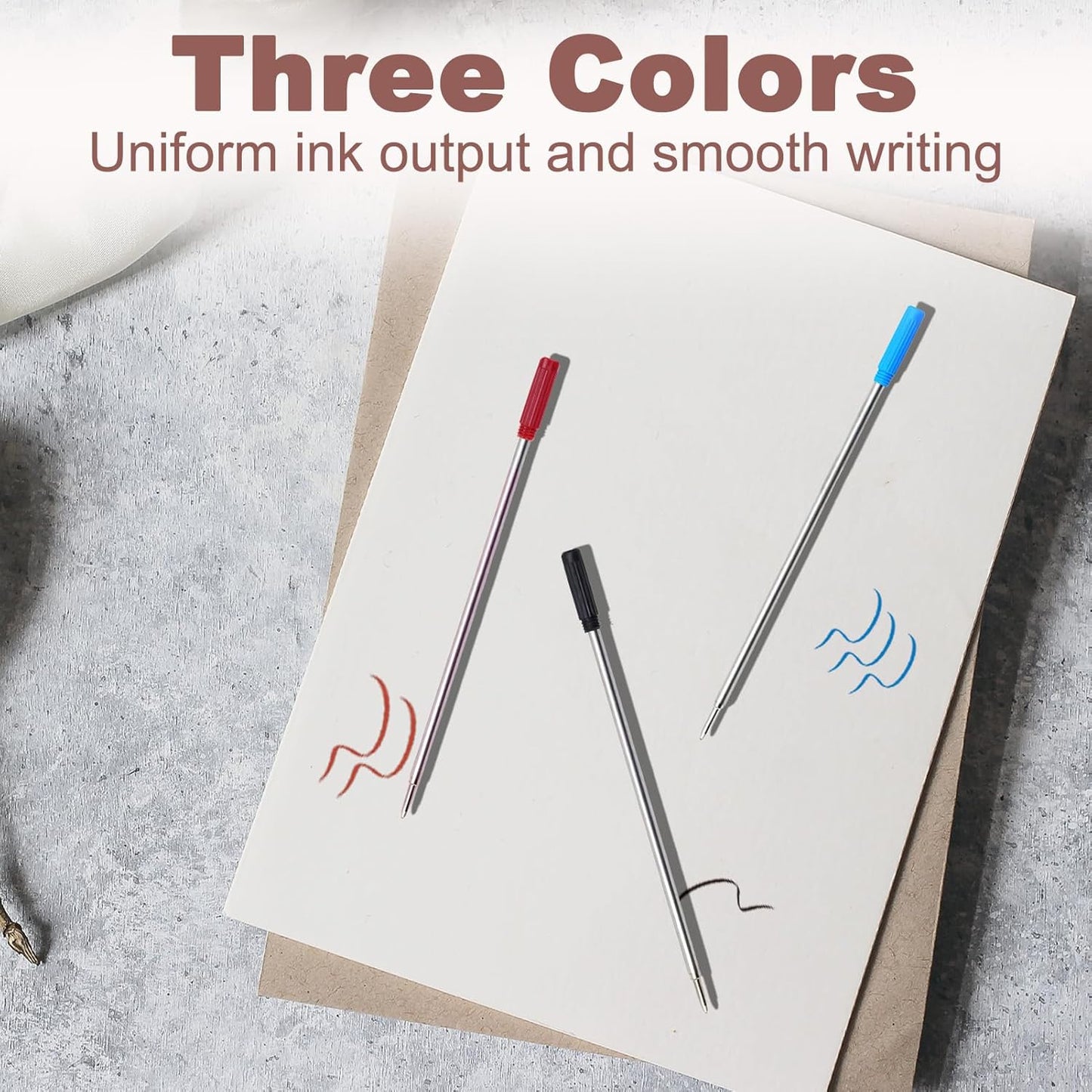 0.7 mm Ballpoint Ink Twist Pen Refills, 15 Pcs Medium Point Metal Smooth Writing Replaceable Ink Refill, Stationery Compatible for Cross Ballpoint Replacement (4.6in M) (Black+Red+Blue, 30)