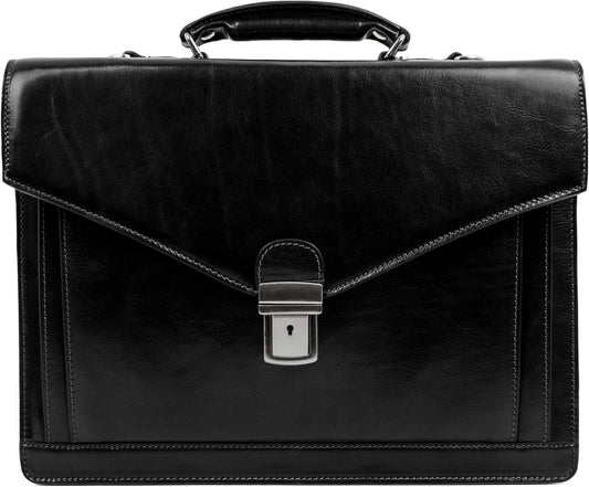 Time Resistance Leather Briefcase for Men - Business Laptop Bag - Italian Handmade Leather Bag - Attache - Gift Box Included