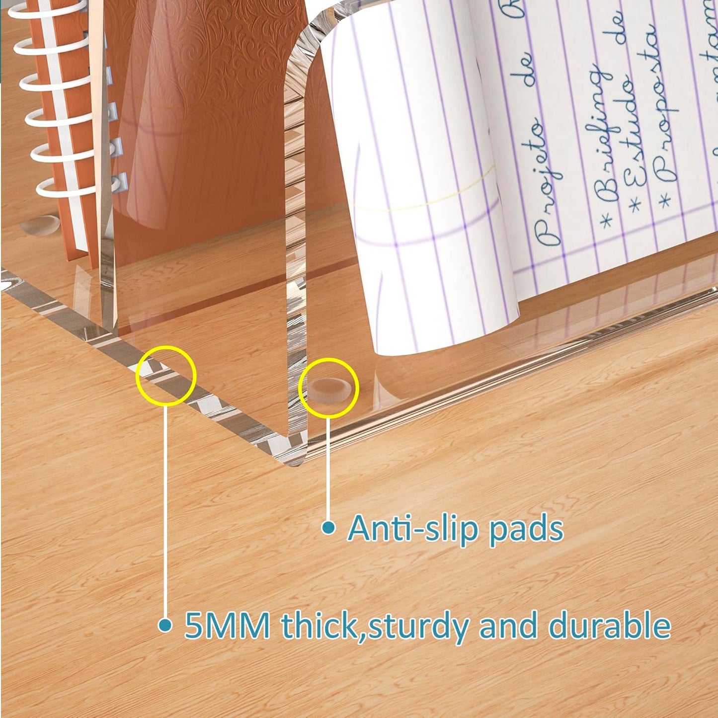 Acrylic File Holder 4 Compartment, Clear Desk File Organizer, Acrylic Organizer for Books, Phone, Ipad, Envelope, Notebook, Calculator