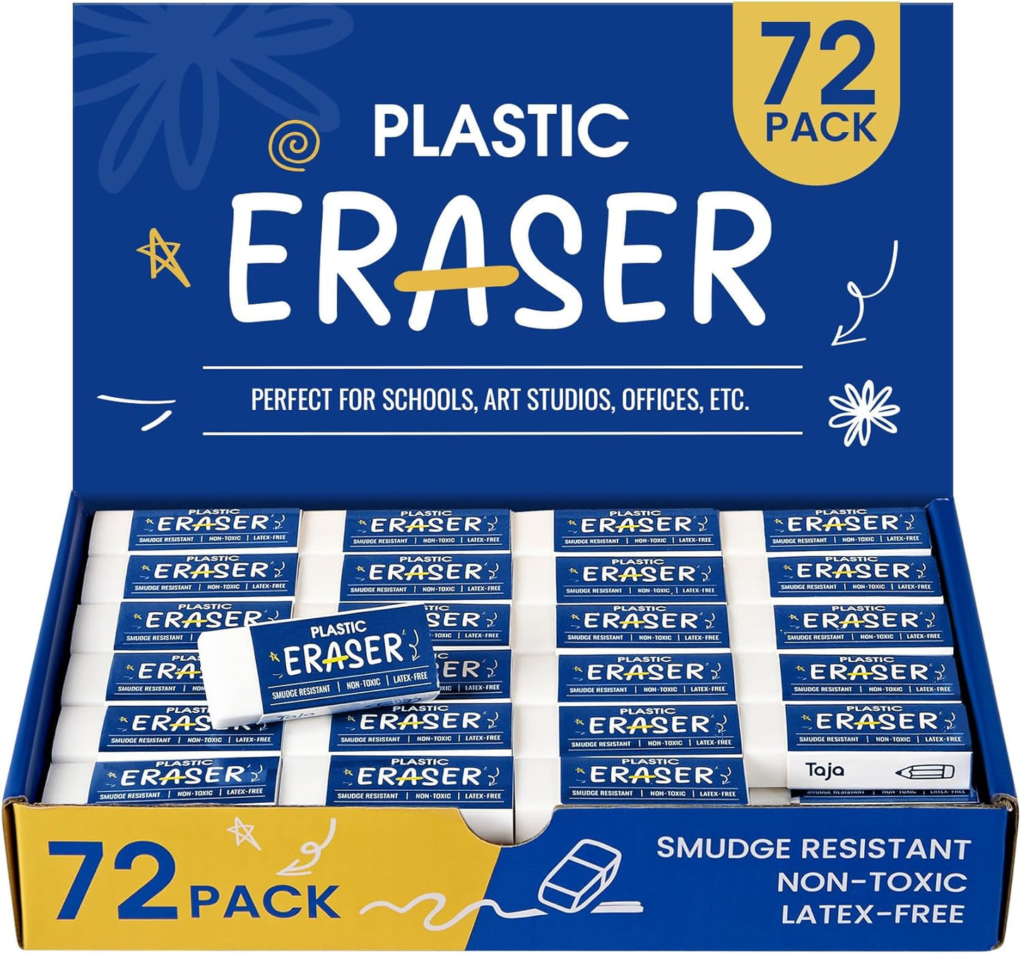 72 Pack White Erasers Bulk, Large Pencil Erasers for School, Classroom, Teacher, Homeschool, and Office Supplies