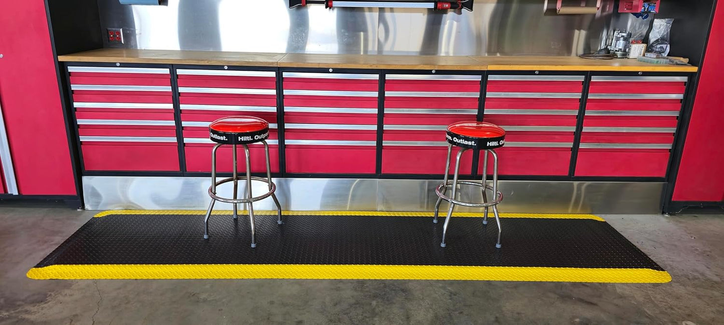 Rhino Mats, American Classic Diamond Anti-Fatigue Mats, Industrial Ergonomic Comfort Standing Mat for Work, Home, Garage, Office, Kitchen or Anywhere (Black/Yellow 1" Thick, 2 FT. x 24 FT.)