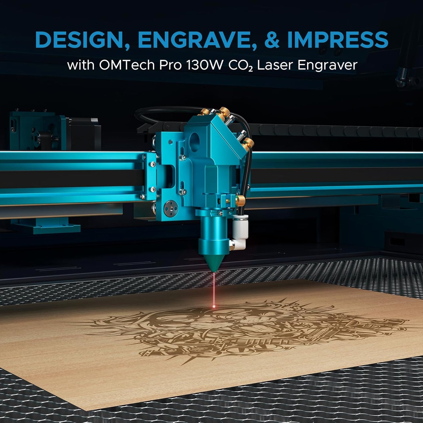 OMTech Pronto 130W CO2 Laser Engraver with Water Chiller | 51" × 35" Laser Cutting Machine with Autofocus | 2-Way Pass, Air Assist, Red Dot Pointer | Ideal for Wood, Glass, Acrylic, and More