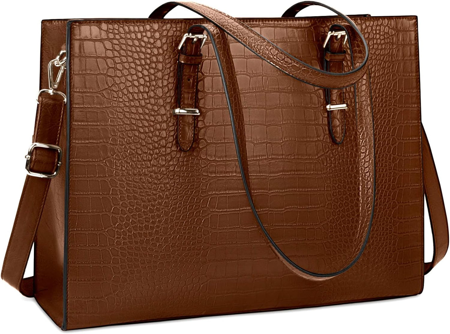 Laptop Bag for Women 15.6 Inch Laptop Tote Bag Leather Classy Computer Briefcase for Work Waterproof Handbag Professional Shoulder Bag Women Business Office Bag Large Capacity Coffee