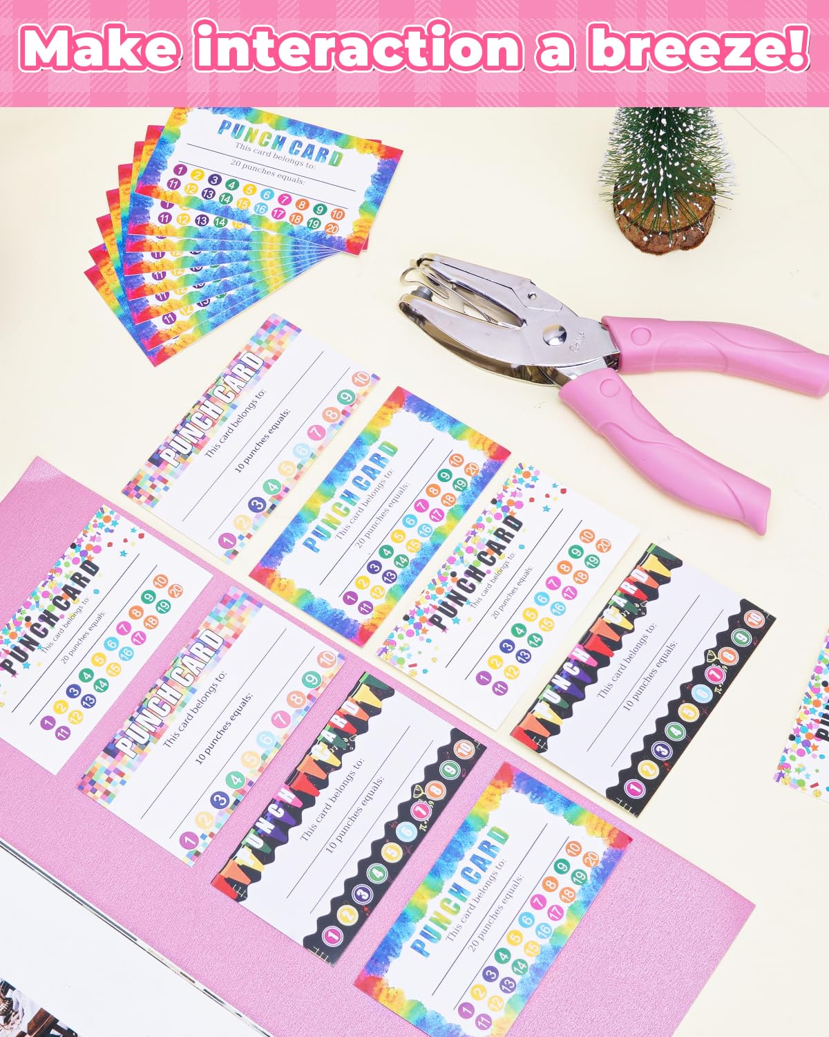 UCEC 200 Pieces Punch Cards with Star + Circle Hole Punchers, Incentive Loyalty Reward Punch Card for Classroom with Handheld Single Punches Kit to Behavior for Business School Kids Students Teachers