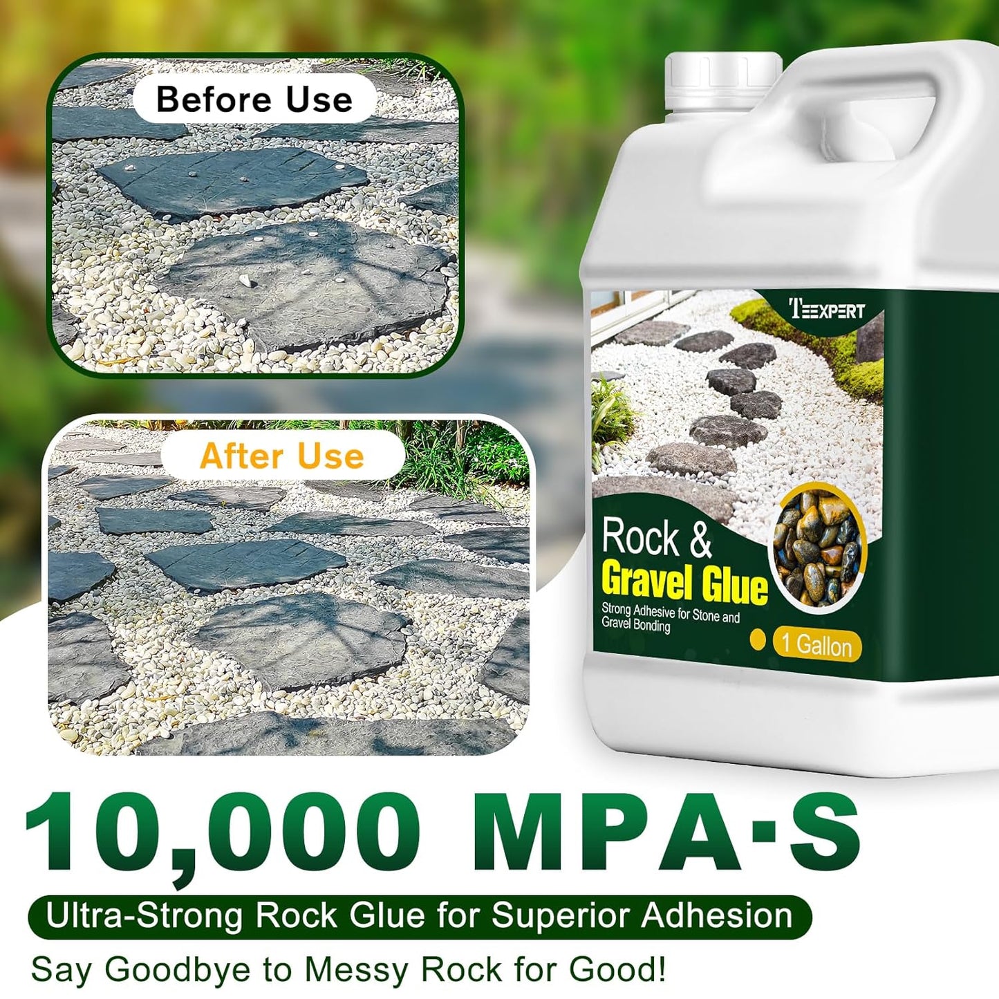 Teexpert 2 Gallon Rock Glue for Landscaping – Strong Pea Gravel Binder & Stone Adhesive for Walkways, Yards, Patios, and Driveways