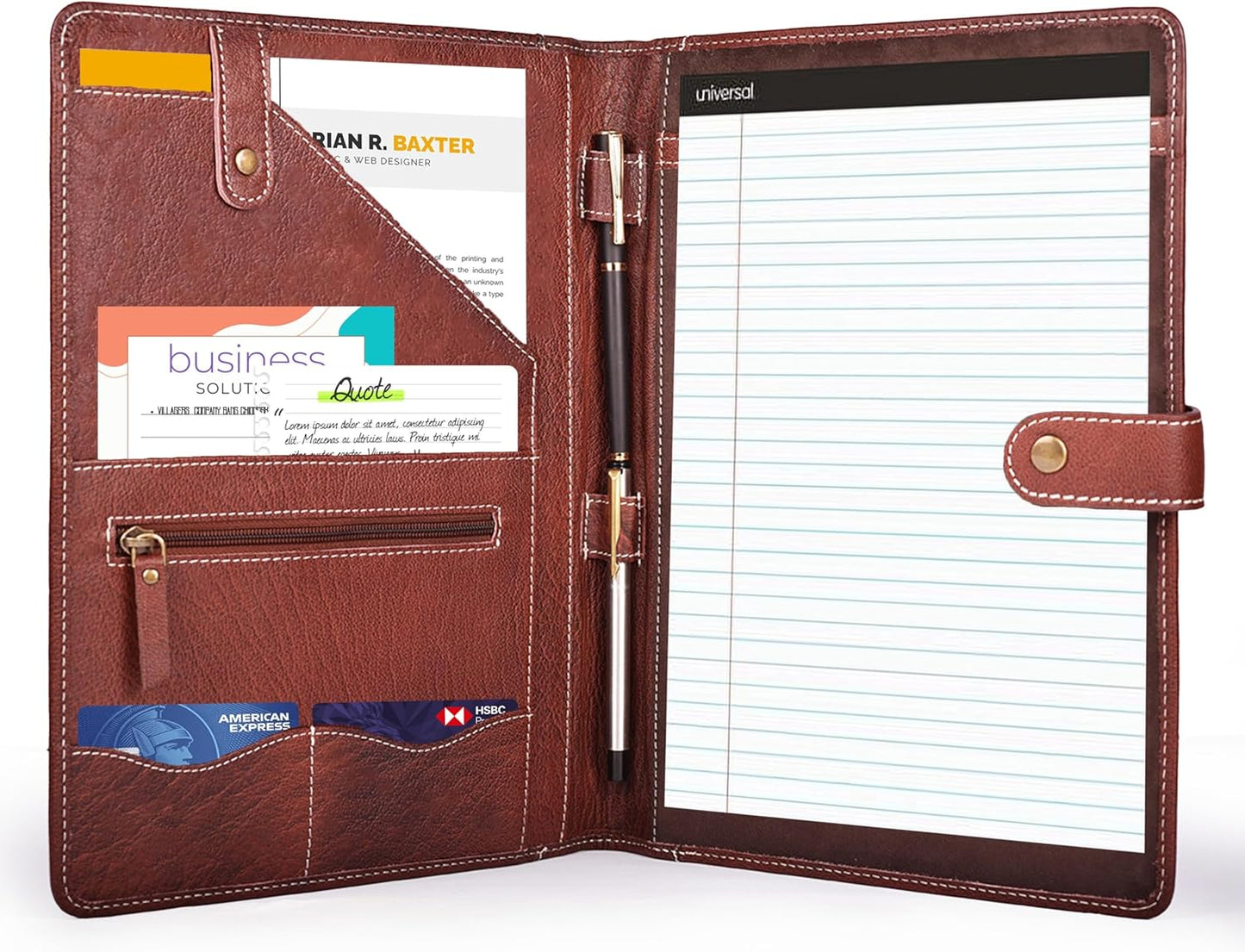 Genuine Leather Portfolio – Red Brown Professional Organizer & Resume Folder, Antique Leather Business Document Padfolio with Writing Pad, Ideal Gift for Men & Women