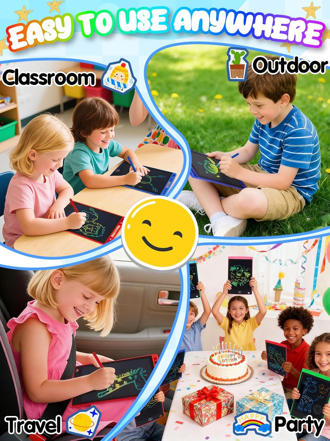 LCD Writing Tablet for Kids Party Favors Bulk - 12 Pack 8.5in Colorful Doodle Board, Erasable Drawing Pad for Goodie Bags Stuffers Birthday Gifts, Learning Travel Toys for Girls Boys Aged 3 4 5 6 7 8