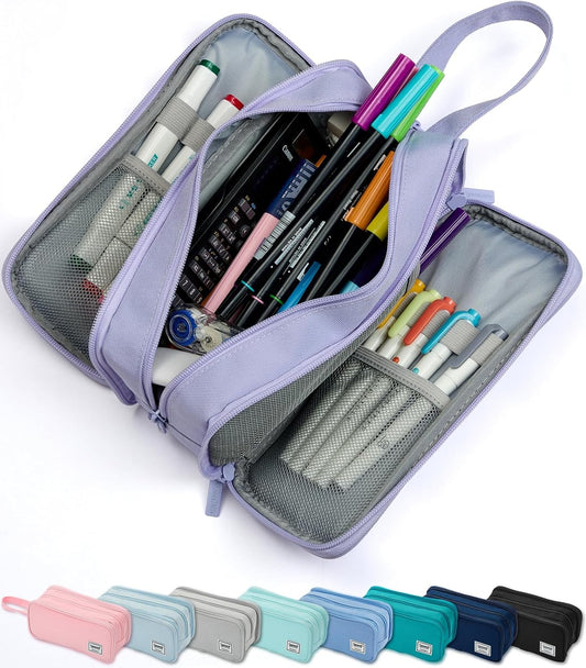 Pencil Case Pouch Box Bag School Supplies Girls Boys Kids, Cute Preppy Stuff Big Capacity Aesthetic Pen Organizer, Back to College Stationary, Purple, Extra Large Style, 2300ml