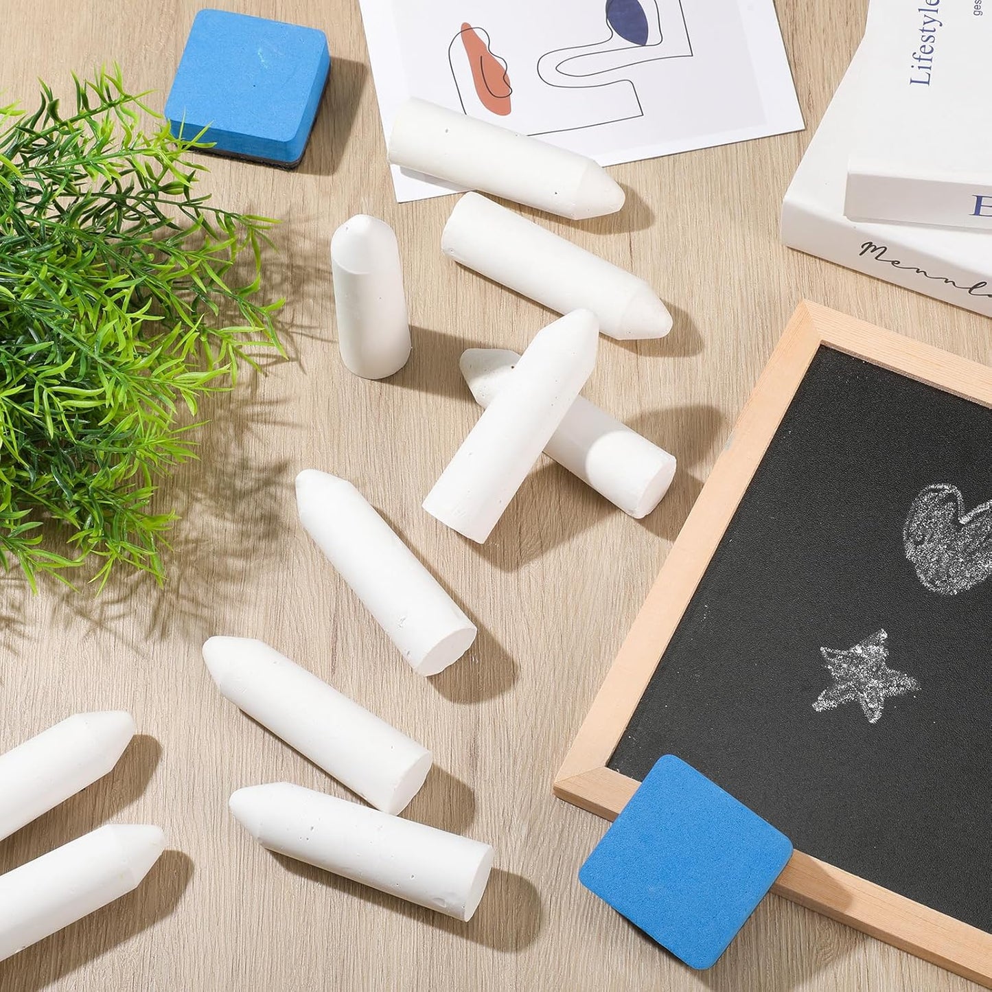 Fulmoon 40 Pcs Jumbo Sidewalk Chalk for Kids Outdoor Art Non Toxic Large Washable Street Chalk for Adults Drawing Painting Classroom(White,Sharp Style)