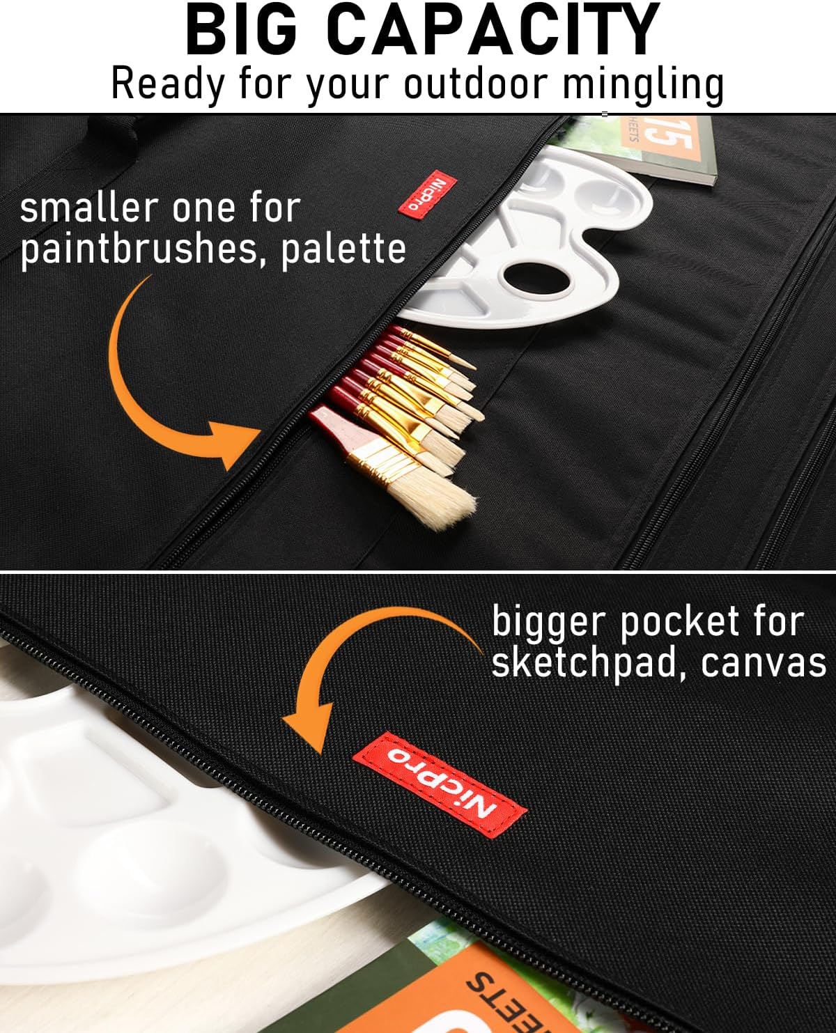 Nicpro Light Weight Art Portfolio Bag, 36 x 48 Extra Large Art Portfolio Case with Detachable Shoulder Strap, Leather Corners, Carrying Storage Case for Artwork, Canvas, Poster, Sketching, and Drawing