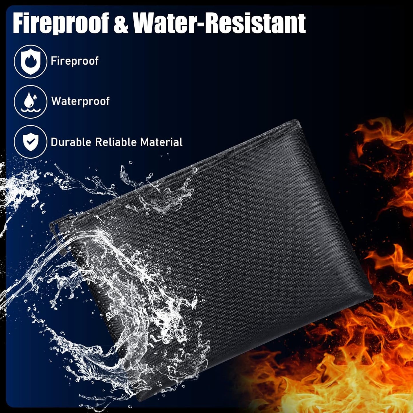 Epakh 6 Pack Fireproof Document Bags 13.4 x 9.4 Inch Waterproof and Fireproof Money Bag Document Holder with Zipper Fireproof Safe Storage Bag for A4 Documents, Money, Passport and Tablet