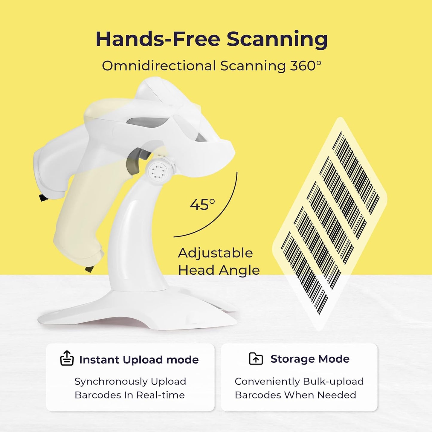 Volcora Wireless Bluetooth Barcode Scanner, QR Code Scanner, USB Portable Handheld Scanners w/Stand Connect w/Tablet/Phone/PC, 1D & 2D Inventory Scanner, Symbol Barcode Scanner for Retail & Warehouse