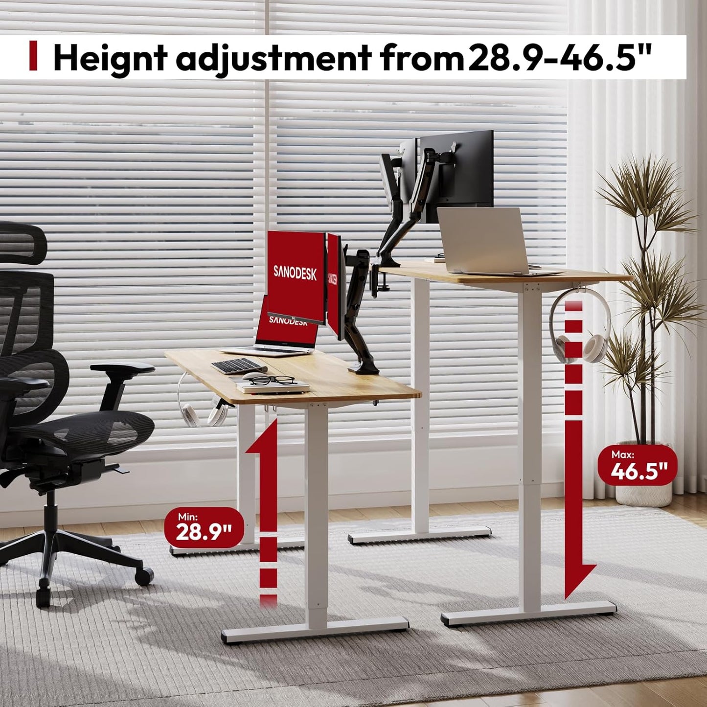 SANODESK Electric Standing Desk 63x24 Inch Height Adjustable Stand Up Desk Home Office Computer Workstation Sit Stand Home Office Desk with Splice Board (White Frame + Maple Top)