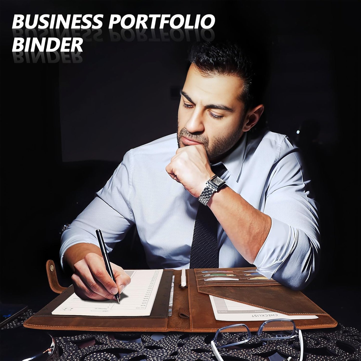 Full Grain Leather Portfolio with Magnetic Closure, Professional Business Padfolio Organizer for Men Women, A4 Document Folder, Card Slots, Pen Loop, 10x13", Luxury Gift Set