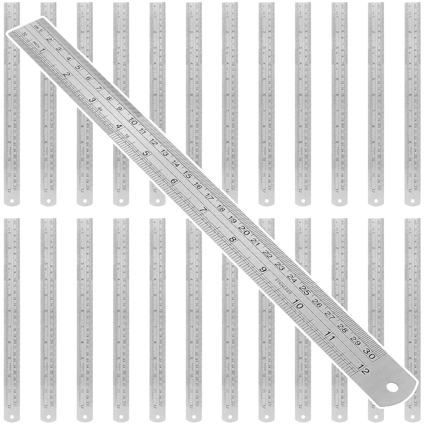 25 PCS 12 Inch Stainless Steel Ruler Bulk,Straight Edge Metal Rulers with Inch and Metric Scale for Measuring