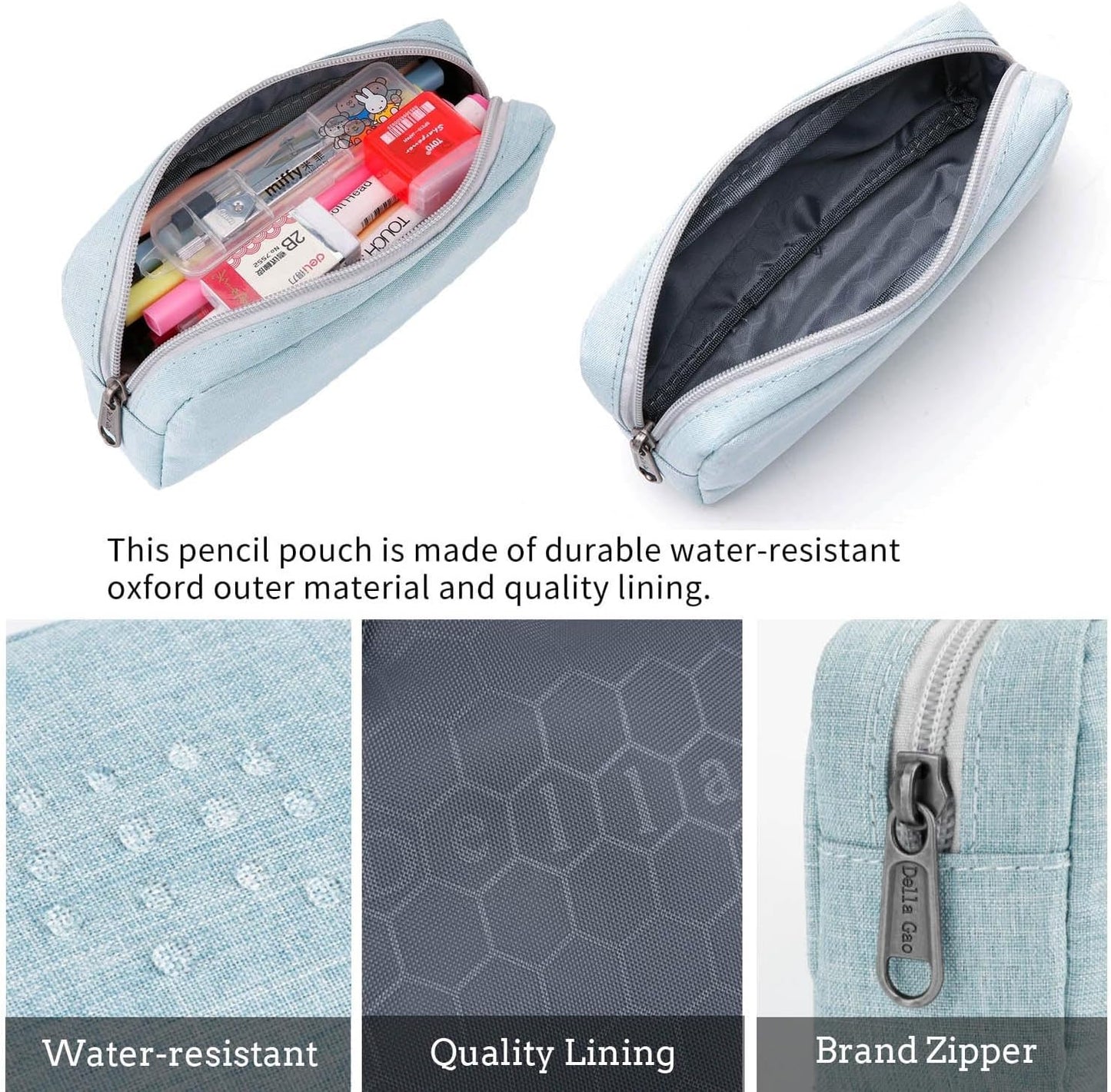 Della Gao Small Pencil Case Large Capacity Pencil Pouch Marker Pen Bag Coin Pouch Office Stationery Organizer (Blue)