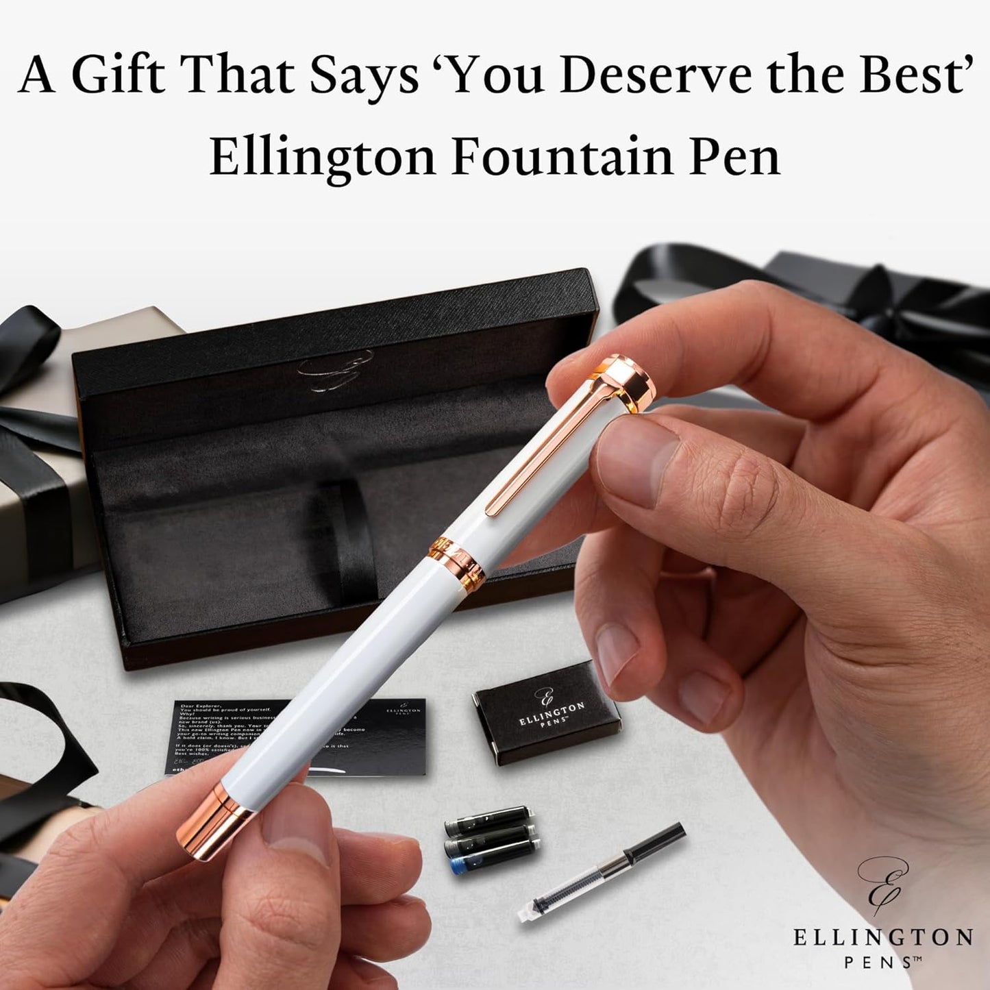 Luxury Fountain Pen Set- Fountain Pens for Writing - Smooth Medium Nib - Includes Refillable Ink Converter, 3 Ink Cartridges [Black & Blue], Gift Box - Elegant Calligraphy