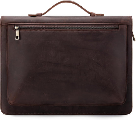 Handmade Vintage Crazy Horse Leather Portfolio Letter (A4) Size Notepad,Business Organizer Padfolio with Handle, for iPad Pro/Microsoft Surface Pro/13 inch Tablet (Non-Custom, Dark Brown)