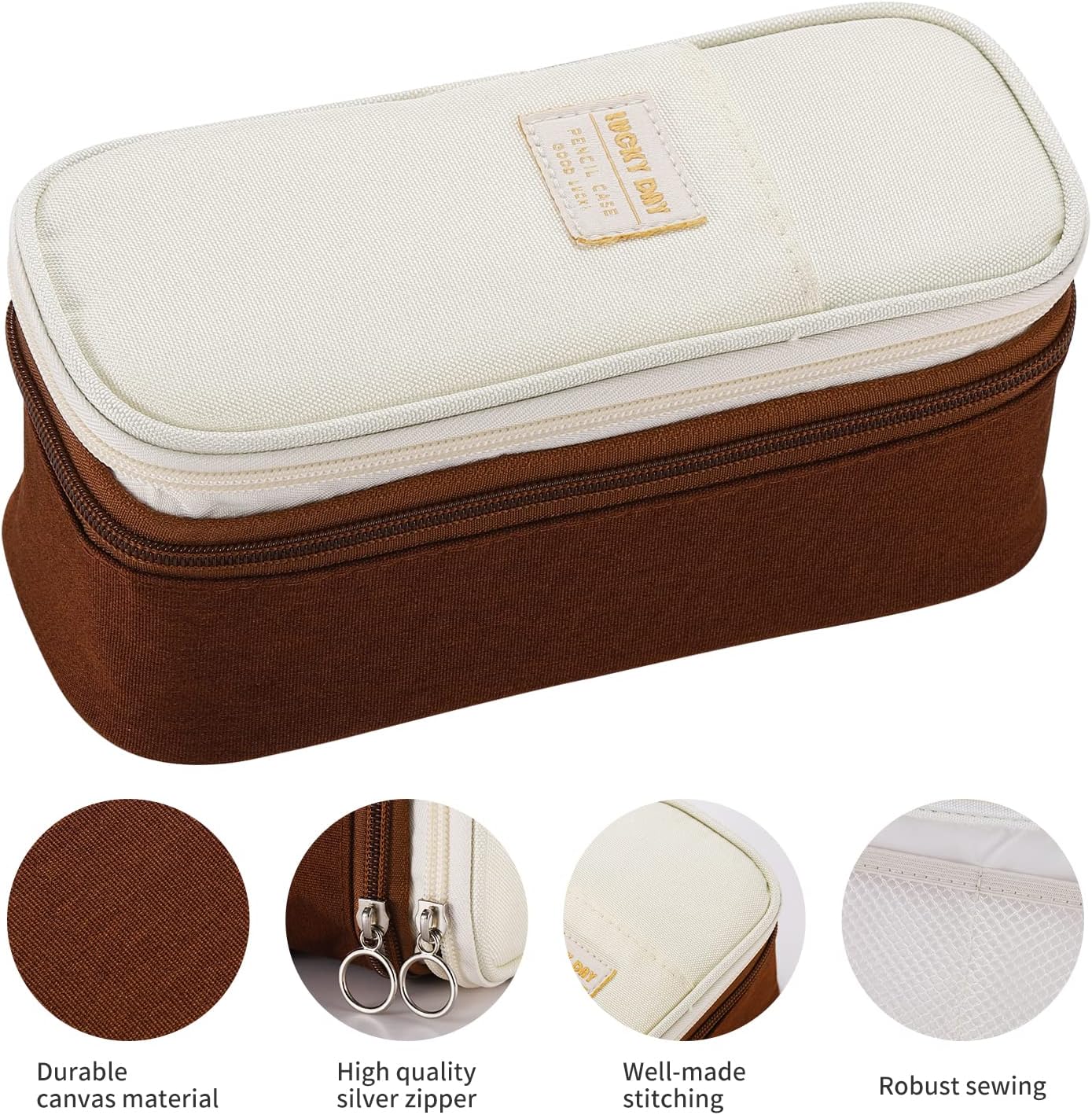 Big Pencil Case Large Capacity Pencil Bag with Zipper Pencil Pouch for Boys Girls Kids Adults Stationery Pencil Pen Case Organizer for School Office Brown1