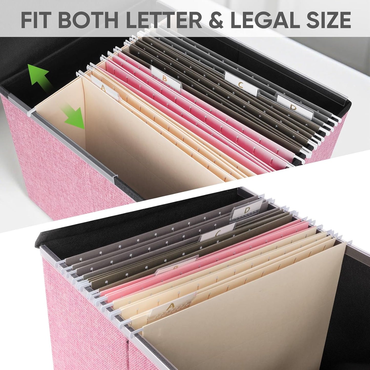 BALEINE File Organizer Box with Lid, Collapsible File Folder Organizer with Plastic Slide, Hanging File Folder Box for Office Document Storage (1 Pack, Pink)